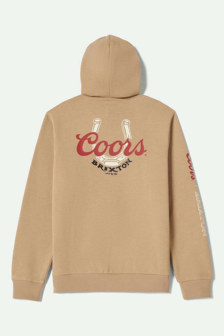 Brixton Coors Luck Hoodie Sweatshirt Size Medium Tan Pullover Beer Horseshoe